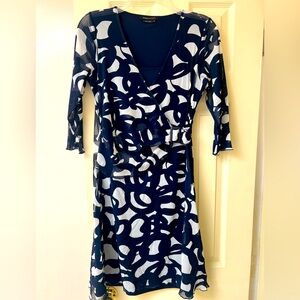 BCBG Max Azria Navy & White Wrap Dress Size M